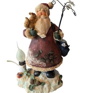 Santa Claus Fisherman Figure Light Up Squirrel Decor 9" x‎ 6.5"xx 5" Cabicore